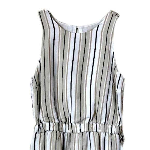 LOFT Jumpsuit Wide Leg Crop Sleeveless Pockets Linen Blend Stripe Women’s Sz 4 - Picture 5 of 11